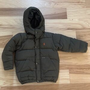 Polo by Ralph Lauren Dark Green Hooded Puffer Jacket, size 4T